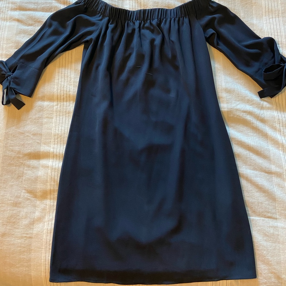 Vince Camuto navy off the shoulder dress.